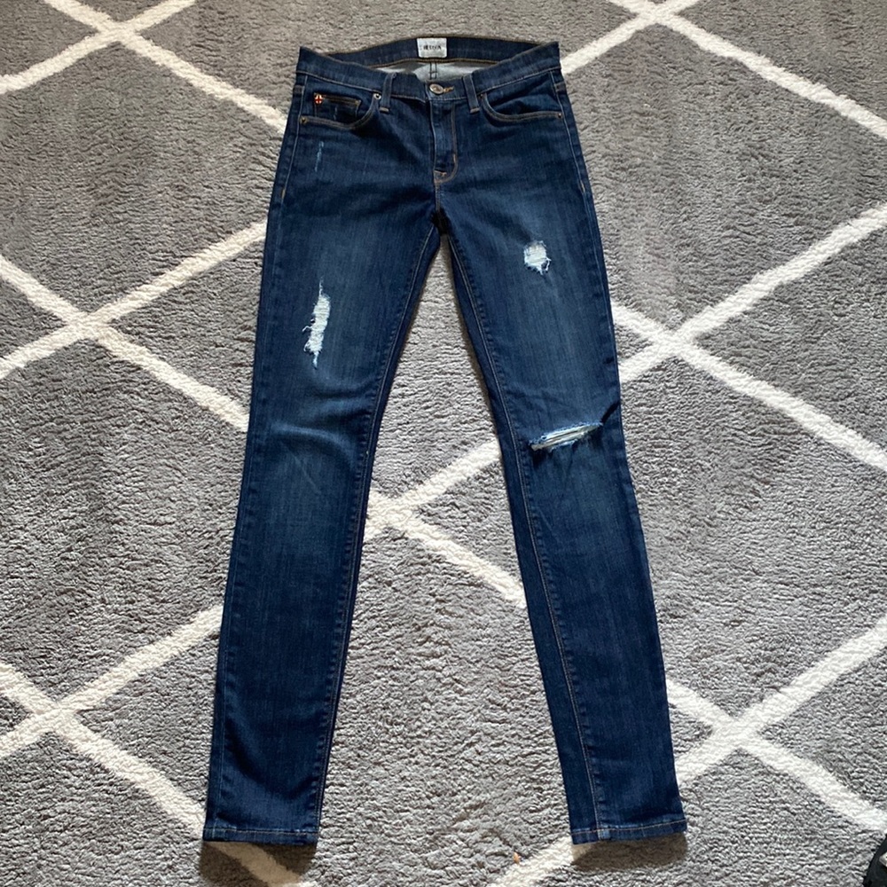 Hudson women’s dark skinny distressed stretch jeans size 24. Perfect condition
